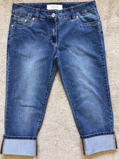 George Blue Washed Cropped Turn Up Jeans Trousers Size 14 Excon
