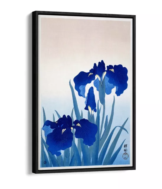 Blue Iris Flowers Japanese -Float Effect Framed Canvas Wall Art Picture Print