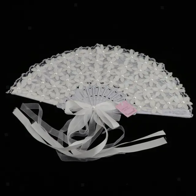Lace Folding Handheld Fan Embroidered Bridal fan for hand with Lace Ribbon
