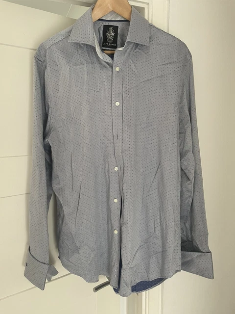 Camicia su misura formale Jeff Banks blu 16,5 ottime condizioni