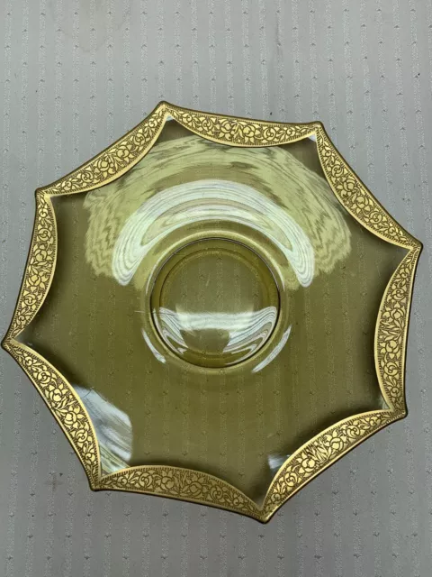 Vintage Octagon Swag Gold Trim Floral Foil Imperial Glass 1930s Rambler Rose 10”