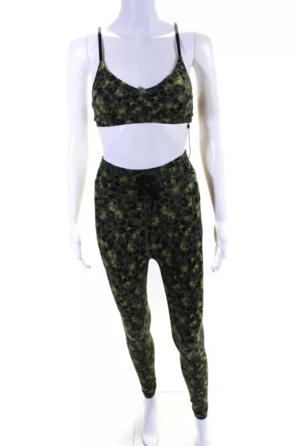 The Upside Womens Abstract Printed V-Neck Sports Bra Leggings Set Green Size 6 4