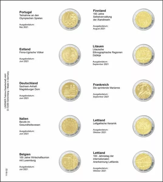 Printed page for 2 Euro commemorative coin: Portugal 2021 - Latvia 2021