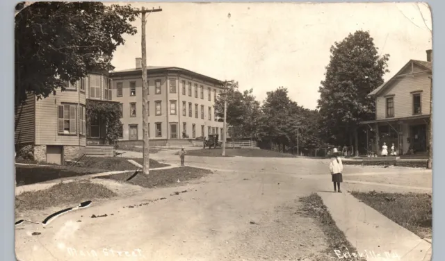 DOWNTOWN MAIN STREET erieville ny real photo postcard rppc dirt road history