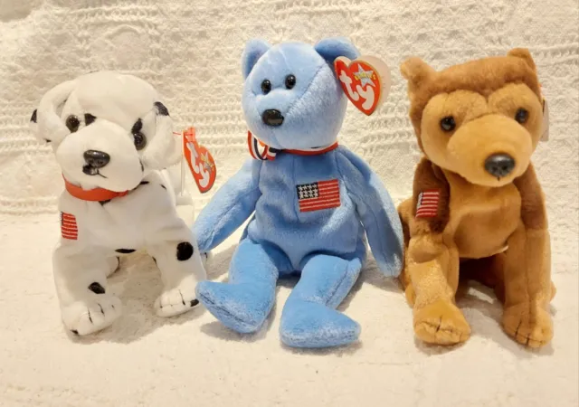 TY Beanie Babies 9/11 Tribute Courage And Rescue Dogs and Bear