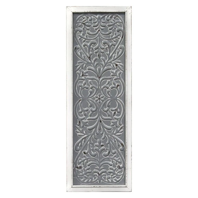 Stratton Home Decor Metal Embossed Panel Wall Decor in Distressed White and Gray