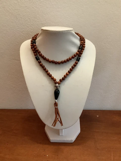 Mala In Legno Di Sandalo | Collana Di Preghiera Buddhista Con 108 Perle | Lunghezza 80 Cm | Per Meditazione