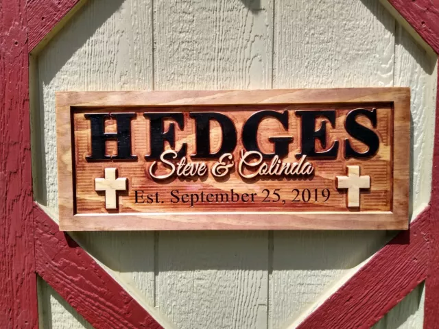 Personalized Family Last Name Sign Custom Carved Wood Plaque Wedding Gift SL106