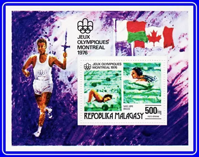 Madagascar 1976 Montreal Canada Olimpiadi S/S Nuovo senza Linguella Nuoto SPORTS