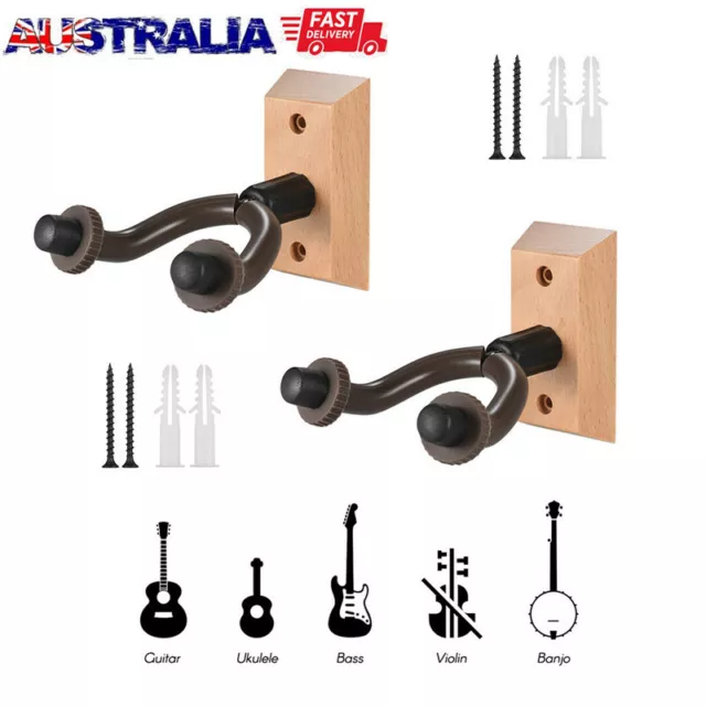 2x Guitar Hanger Wooden Wall Mount Hook Holder Keeper for Guitars Bass Ukulele