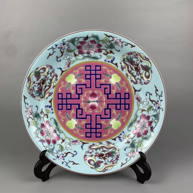 8.1" Collect Chinese Qing Colour Enamels Porcelain Longevity Peach Dragon Plate