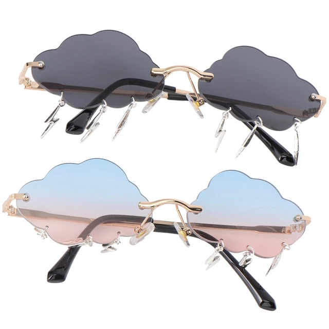 2 Pezzi Occhiali Da Sole A Forma Di Nuvola | Modello Irregolare Senza Montatura In Metallo - Colori Blu E Rosa Per Feste E Compleanni
