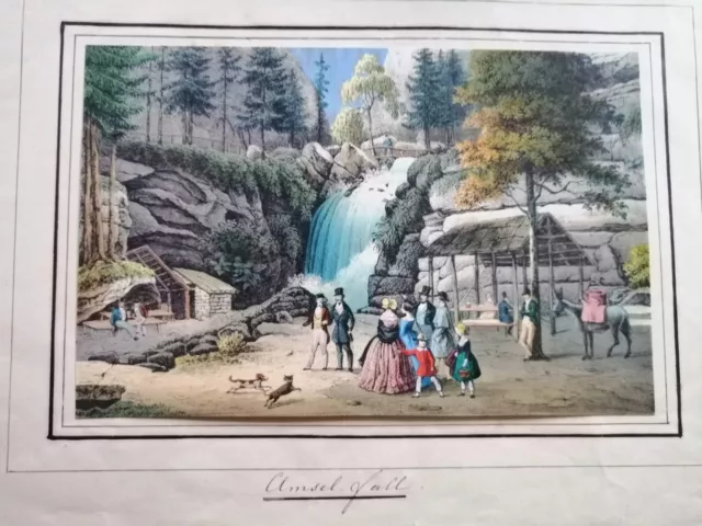 Antik Kunstdruck Sächsische Schweiz Amselfall detailreich lithografiert vor 1885