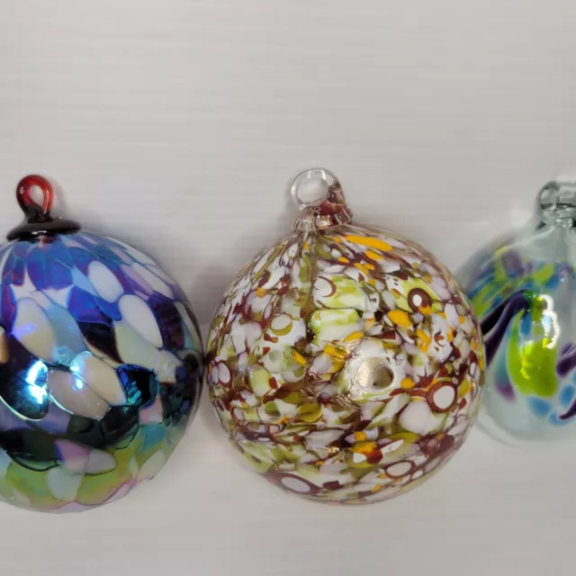 Lot Of 4 Hand Blown Studio Art Glass Ball Christmas Ornaments Friendship Balls 3