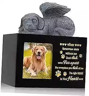 Pet Urns for Ashes, Large Wooden Pet Urns for Dog or Cat Ashes with Dog Black