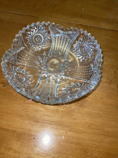 Vintage Cut Glass Heavy Lead Crystal Serving Dish Bowl Sawtooth Edge 8" dia