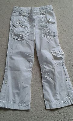 Girls Marks and Spencer White Cotton Trousers Cargoes age 2-3 years