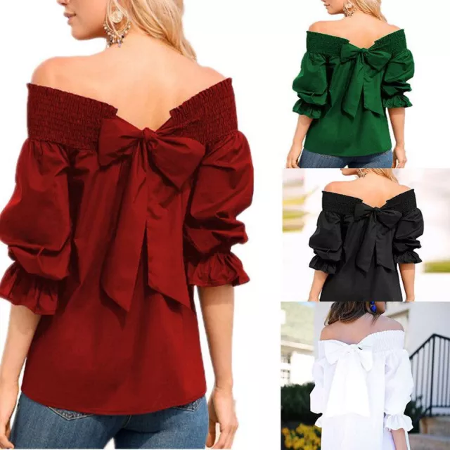 Casual Loose Blouse Strapless Women Spring Summer Bowknot Sexy Off Shoulder