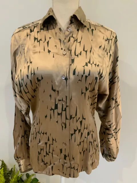 Vintage ESCADA BY MARGARETHA LEY Womens Size 36 Brown Silk Long Sleeve Shirt NEW