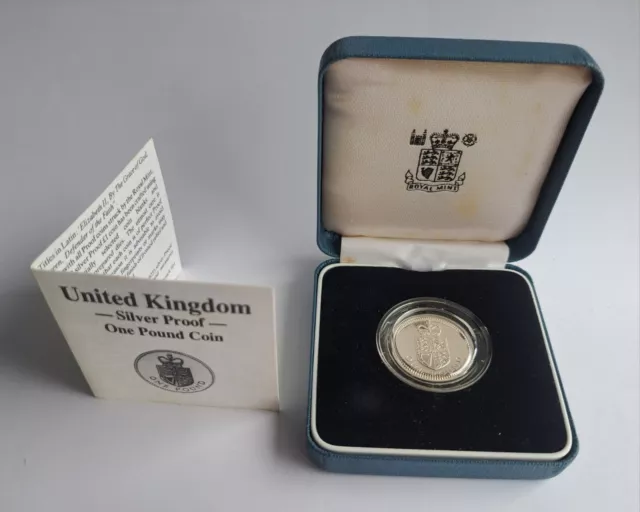 GB 1988 Royal Mint Silver Proof £1 One Pound in Original Case+COA