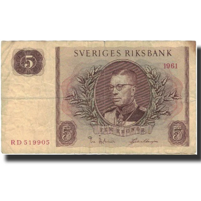 [#802035] Geldschein, Schweden, 5 Kronor, 1961, 1961, KM:42f, S
