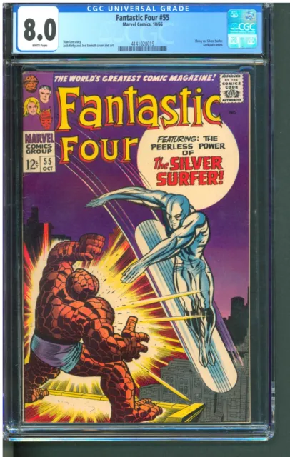 Fantastic Four #55  Cgc 8.0 Vf  Bright White Pages!  1 Owner! Classic Surfer Cvr