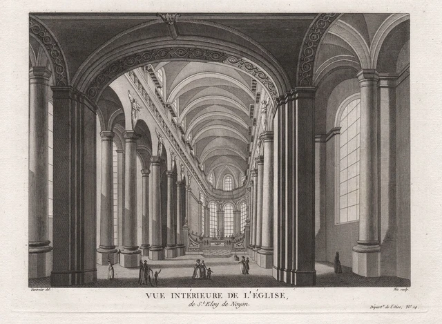 Noyon Abbaye Saint-Eloi Oise Hauts-de-France vue gravure estampe engraving 1780