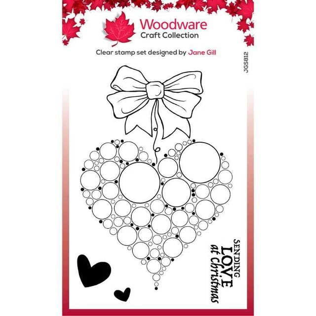Woodware Big Bubble Bauble Heart Clear Stamp Set Valentine Christmas Card Making