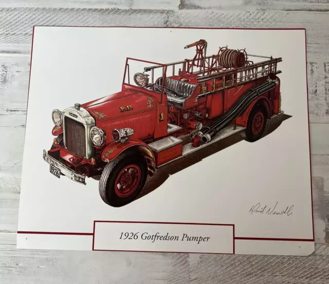 1926 Gotfredson Fire Truck Pumper Art Print Calendar Ad 12"x9.5"