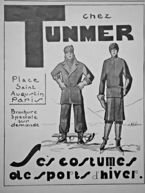 Publicité De Presse 1927 Chez Tunmer Les Costumes De Sports D'hiver