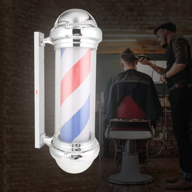Barber Shop Pole Red White Blue Rotating Light Stripe Sign Hair Lamp(UK Plug GOF