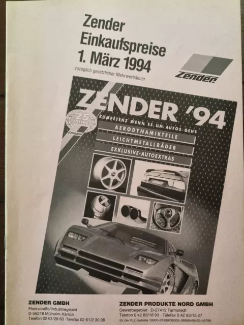ZENDER Händlerpreisliste 1994 Einkaufspreise - Tuning Fahrzeugveredlung D&W