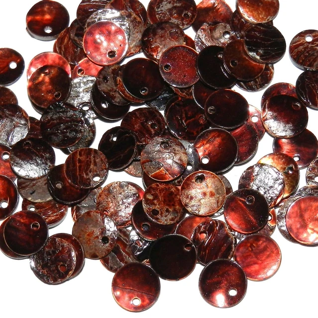 S112 Dark Brown 10mm Round Top-Drilled Coin Drop Mussel Shell Beads 100pc