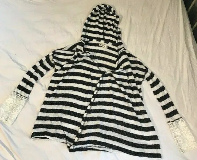 Abercrombie Kids Girls Long Cardigan Sweater White Striped Size Large L