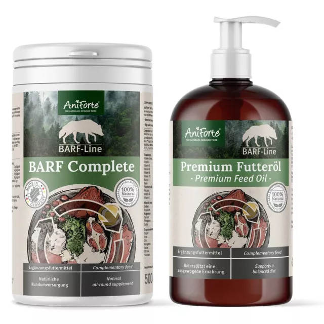 AniForte Barf Set für Hunde - Barf Complete 500g & Futteröl 500ml Ergänzung