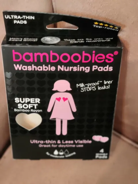 Bamboobies 4 Washable Reusable Nursing Pads Super-Soft, Ultra-Thin & Discreet 
