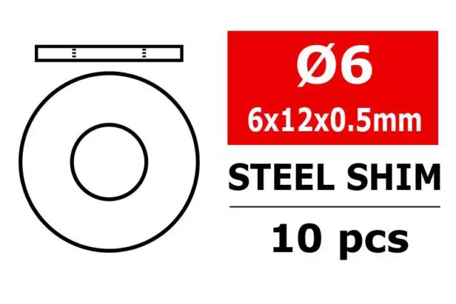 Pezzo di ricambio Team Corally Steel Metric Shim 6,0x12x0,5 mm 10 pz/C-3301-060-12-05