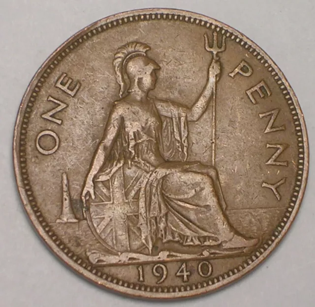 1940 UK Great Britain British One 1 Penny George VI Coin VF+