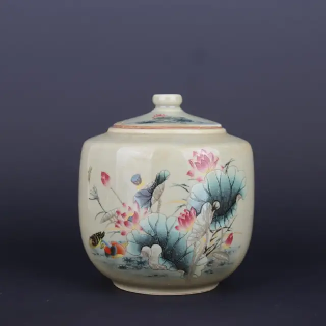 Chinese Qing Guangxu Famille Rose Porcelain Pot Lotus Pattern Tea Caddy 5.12"
