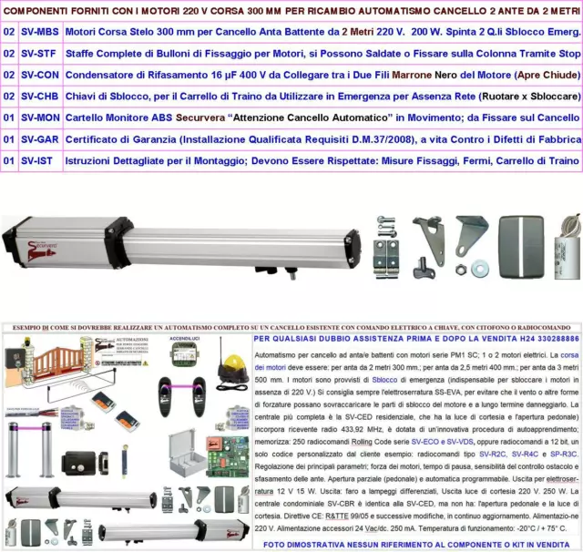 Cancello Automatico 2 Motori 220 V Ricambi Compatibile Vds Fadini Fac Proteco 2