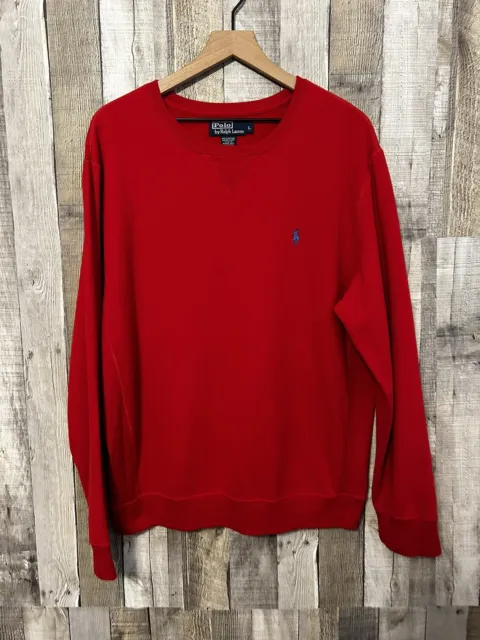 Vintage 90s Polo Ralph Lauren Red Essential Crewneck Sweatshirt Large VTG