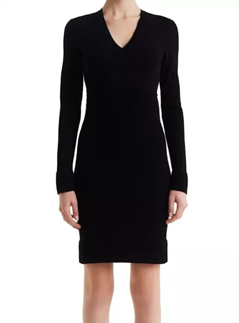 La Perla 166470 Womens Miss Renegade Bi-Stretch Knit V-Neck Dress Black Size 4