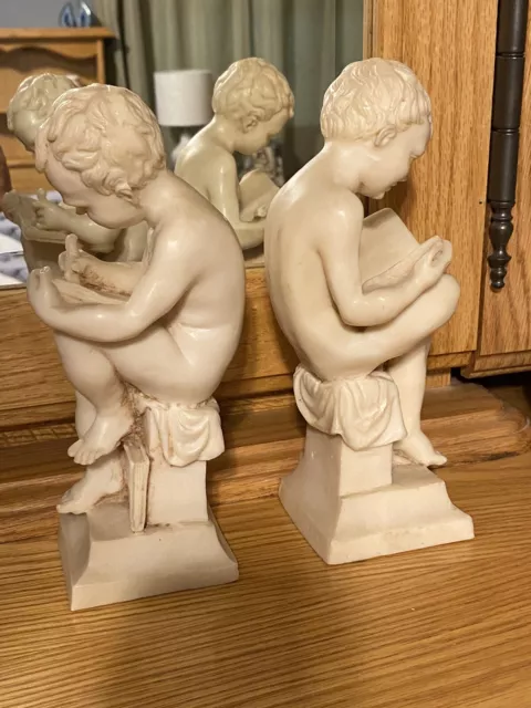 Set of bookends boy reading writing Alabaster Italian Vintage collectibles