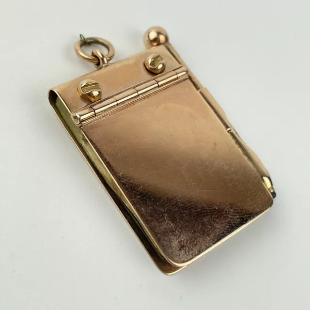 Antique 9ct Rose Gold Aide Memoire Miniature Pencil & Notebook 3.7cm