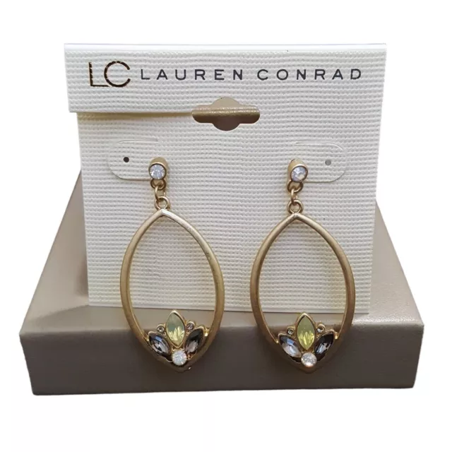 Lc Lauren Conrad Matte Gold Tone Grey Green  Dangle Earrings Nwt