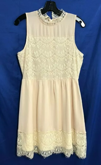 ALTARD STATE Cute Lined CHIFFON/LACE Trim SHEATH PARTY Dress Zip Back Ivory M