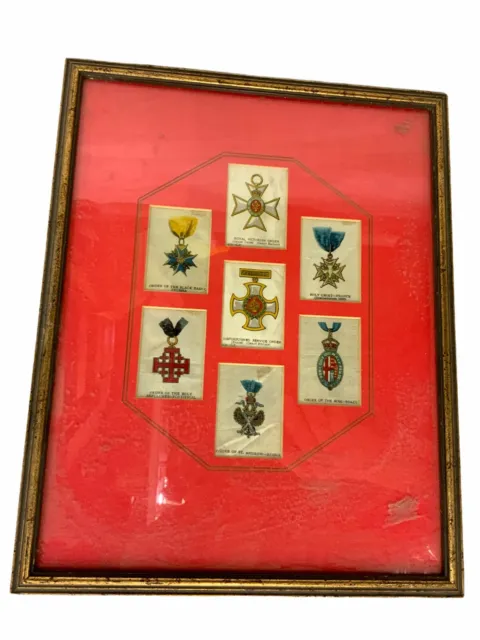 Cigarette Card Silks Military Medals Framed Display 15 x 12 Inches