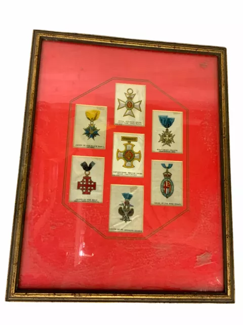 Cigarette Card Silks Military Medals Framed Display 15 x 12 Inches