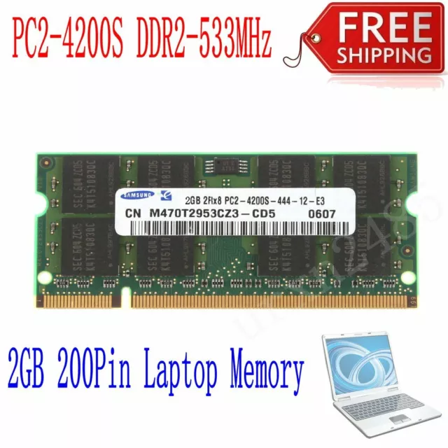 For Samsung 2GB PC2-4200S DDR2-533MHz 2Rx8 200Pin CL4 SODIMM Laptop Memory BT