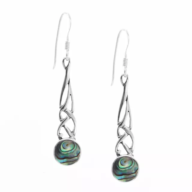 Drop Earrings Sterling Silver Abalone Shell Celtic Knot Earrings - Silverly